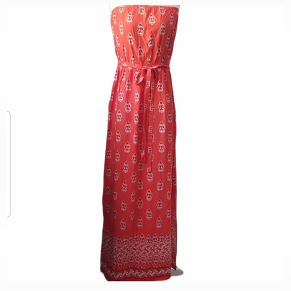 Boho Maxi Dress Floral Print Tie Belt with Side Slit Strapless Summer Dr… - Picture 1 of 12